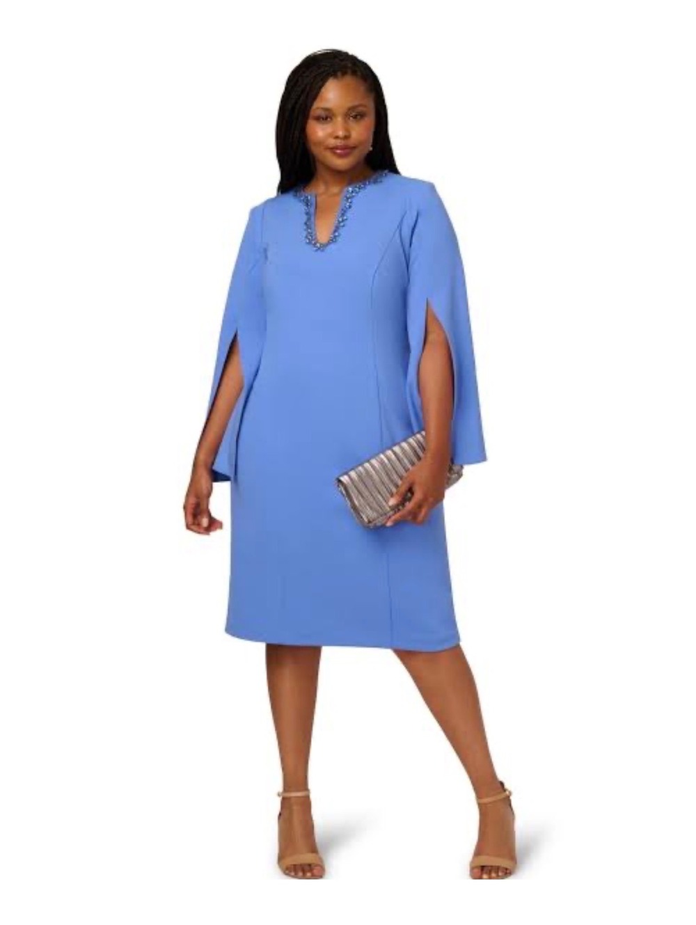 Adrianna Papell Women's Plus Size Beaded Split-Sleeve Dress